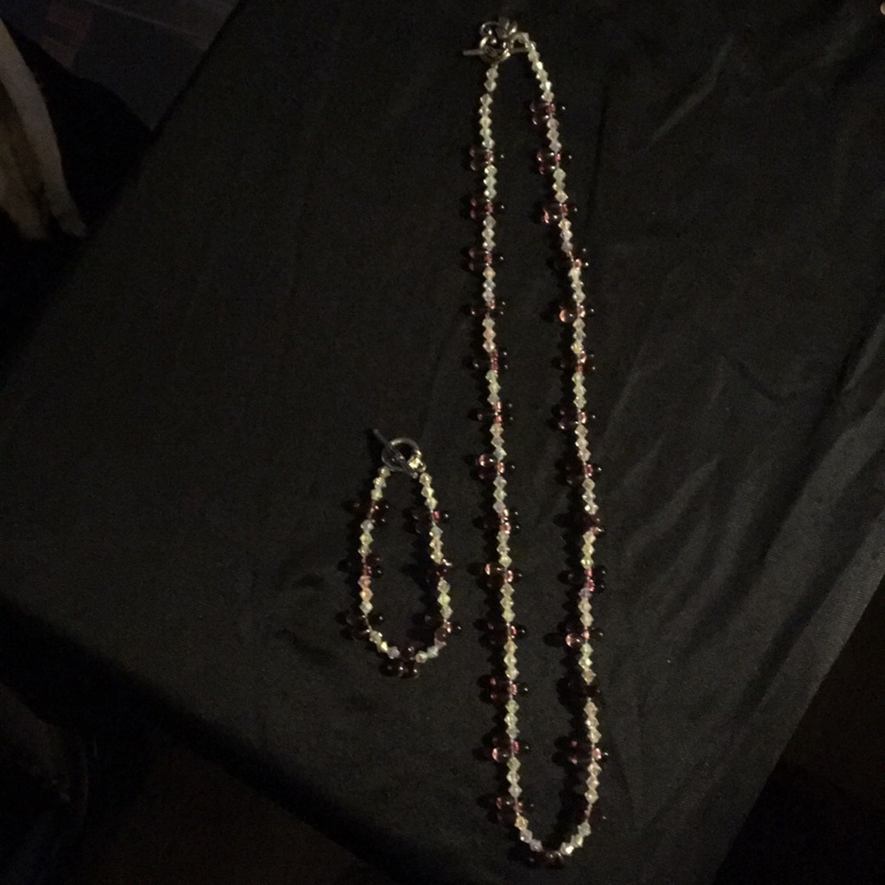 Necklace, Bracelet & Earrings Purple White
